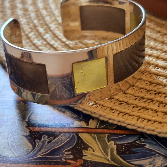 Silver and Gold Geometric Cuff Bracelet - Picture 5 of 7